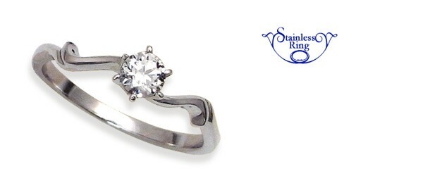 送料無料/刻印無料<br>ウェーブライン ジルコニアステンレスリング