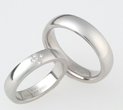 メール便送料無料<br>ステンレス プレーンリング ジルコニア付きリング