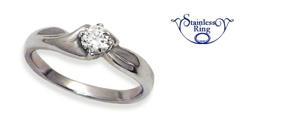 メール便送料無料<br>リボンライン ジルコニアステンレスリング