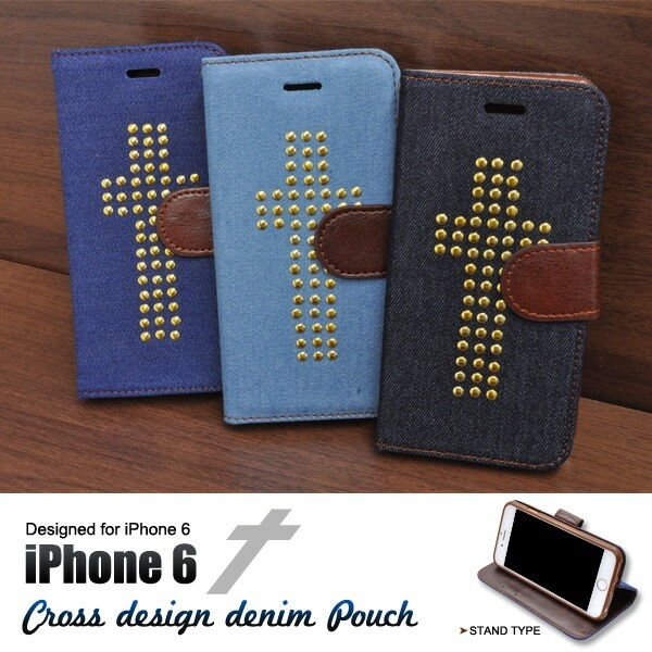 メール便送料無料<br>iPhone 6/iPhone 6S用クロスデザインデニムケースポーチ