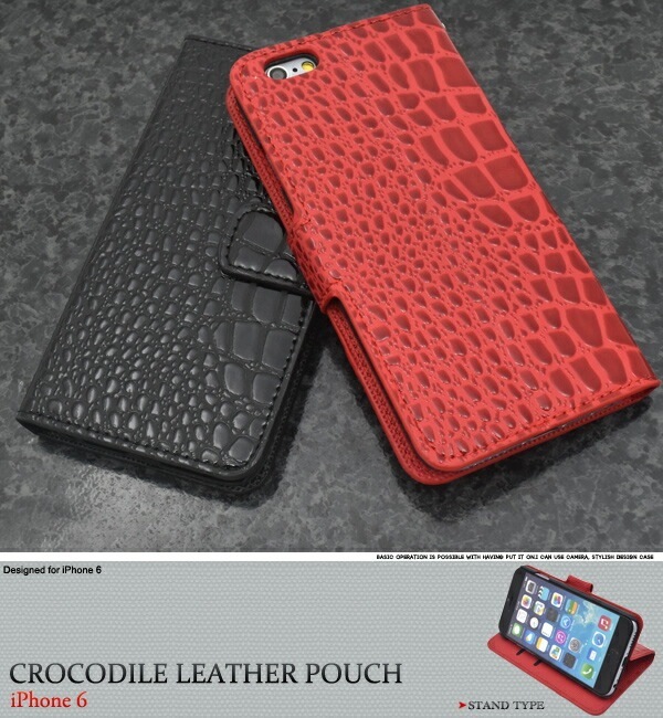 メール便送料無料<br>iPhone 6/iPhone 6S用クロコダイルレザーデザインスタンドケースポーチ