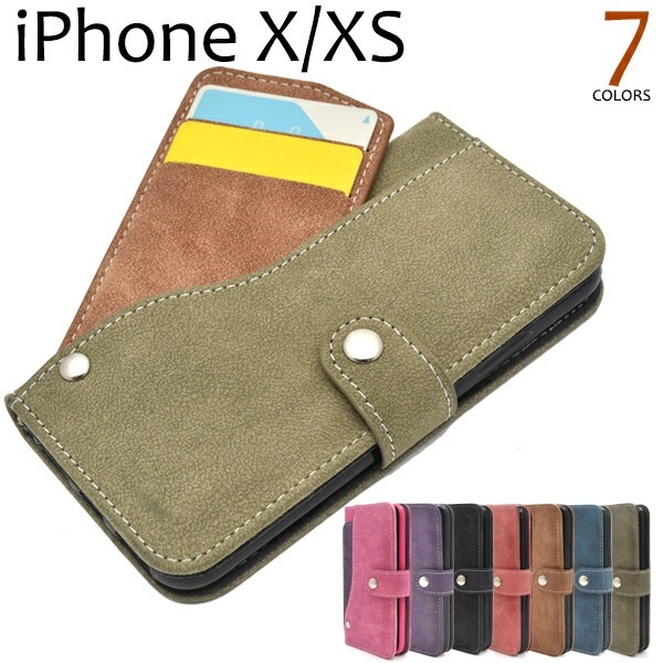 メール便送料無料<br>iPhone X/iPhone XS用スライドカードポケットソフトレザー手帳型ケース