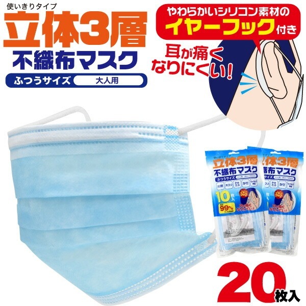 2個セット■メール便送料無料<br>イヤーフック付き 使い捨てマスク 10枚入り