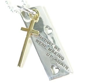 送料無料<br>シルバー92ハートプレート＆クロスネックレストップ