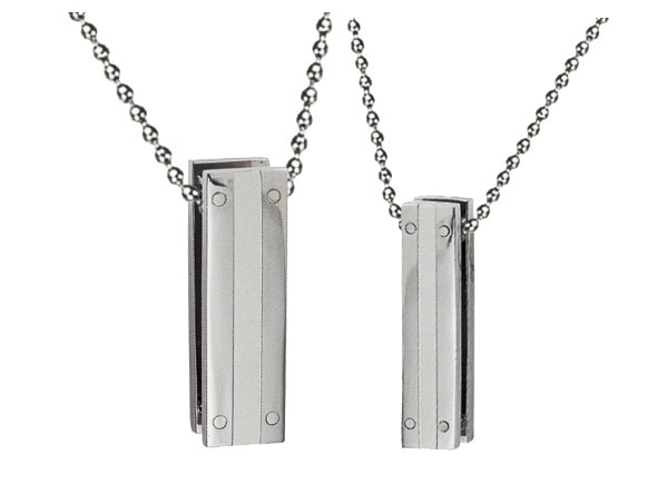 メール便送料無料<br>つや消しライン入り ステンレス 立体ブロックネックレス