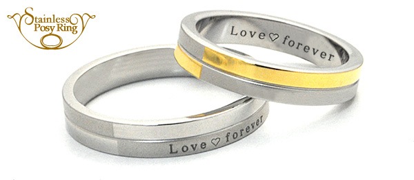 メール便送料無料<br>無料刻印ツートーンデザイン ステンレスリング