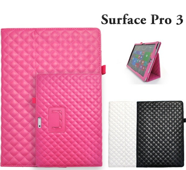メール便送料無料<br>Surface Pro 3(12インチ)用キルティングレザースタンドケース