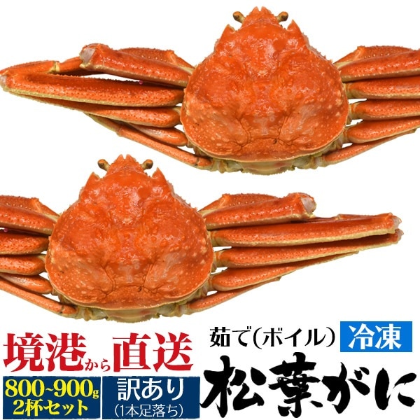 2杯セット■送料無料<br>鳥取県境港直送足1本落ち 冷凍松葉ガニ 1杯約800～900g ボイル済み 茹で