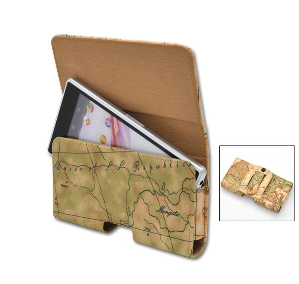送料無料<br>スマートフォン汎用/横型レザーベルトケース-地図デザインタイプ