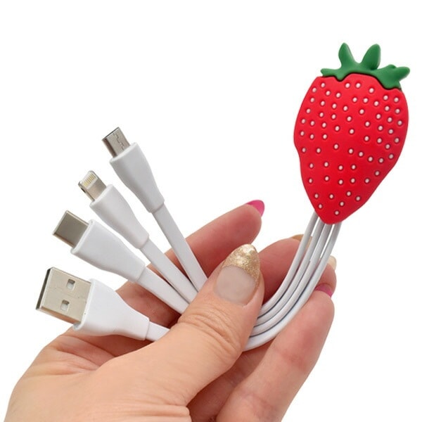 メール便送料無料<br>ストロベリーデザインマルチ充電USBケーブル/3in1