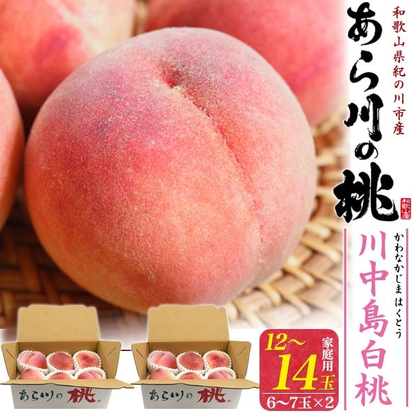 送料無料<br>ご家庭用　和歌山県産「あら川の桃」川中島白桃 12～14玉セット（6～7玉入り×2)