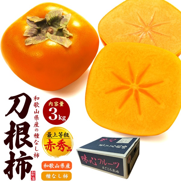 送料無料<br>和歌山県産刀根柿　最上等級 赤秀品 約3kg(M～2Lサイズ/12～15玉)
