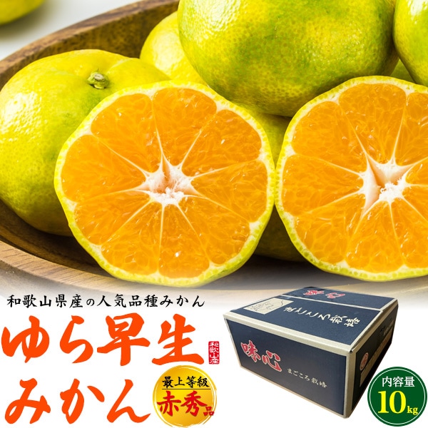 送料無料<br>和歌山県産の人気品種「ゆら早生みかん」 　 最上等級 赤秀品 約10kg