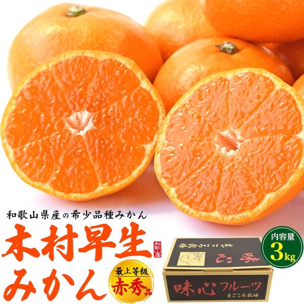 送料無料<br>和歌山県産木村早生みかん 　 最上等級 赤秀品 約3kg