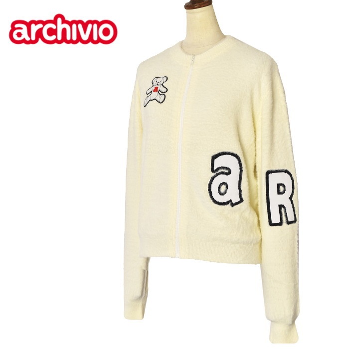 秋冬(４７３００)アルチビオ　ブルゾン　４０　黒x白 archivio アルチビオ ジップジャケット 白×黒 袖ロゴ 微起毛