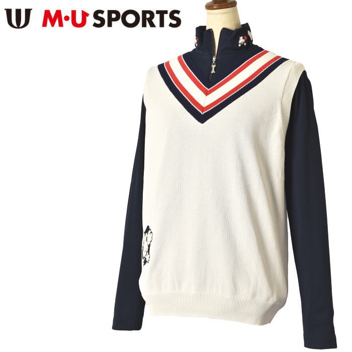 50％OFFセール！MUスポーツ M・U SPORTS ゴルフ 2023秋冬新作 レディース Vネックニットベスト 服 ゴルフウェア 50％OFFセール！ MUスポーツ M・U SPORTS ゴルフ 2023秋冬新作
