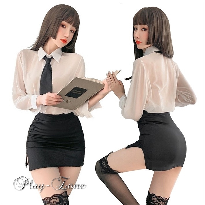 女教師 コスプレ セクシー コスチューム 秘書 コスプレ 教師 仮装 OL コスプレ オフィスレディ コスプレ コスチューム カッターシャツ コスプレ タイトスカート セクシー スカート ミニスカ シースルー シャツ ブラウス 5点セット D105