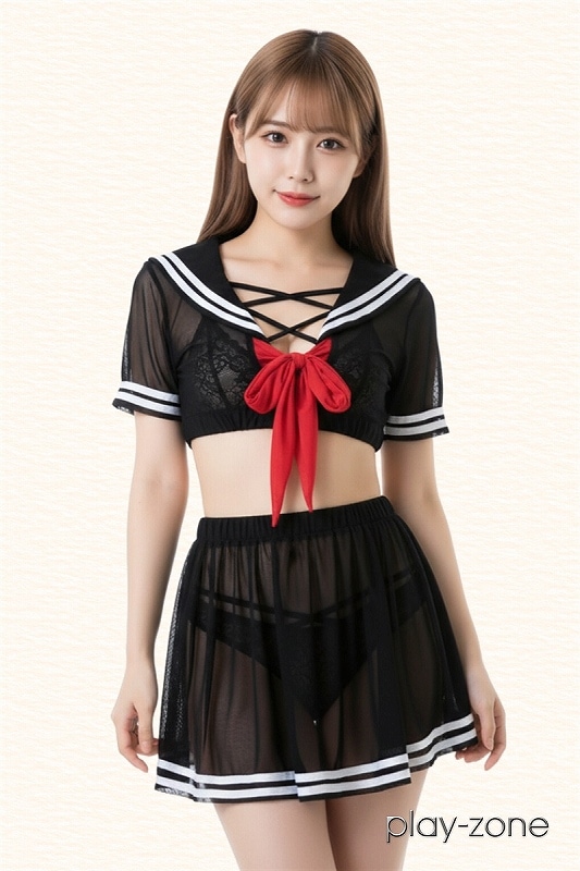 セーラー服 コスプレ セクシー コスチューム 学生服 コスプレ衣装 jk 女 学生 制服 コスチューム jc 仮装 セクシー ランジェリー 可愛い 衣装 シースルー メッシュ 透け透け ブラック レッド セクシーコスプレ 撮影 イベント D189 商品画像