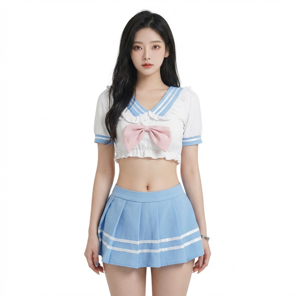 学生服 コスプレ セクシー コスチューム 制服 ミニ セーラー服 レディース 4点セット トップ スカート Tバック リボン ストレッチ 仮装 コスプレ衣装 イベント D160 商品画像
