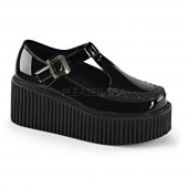 Demonia CREEPER-214 3inch PF T-Strap Creeper w/Side Cutout & Buckle Detail������