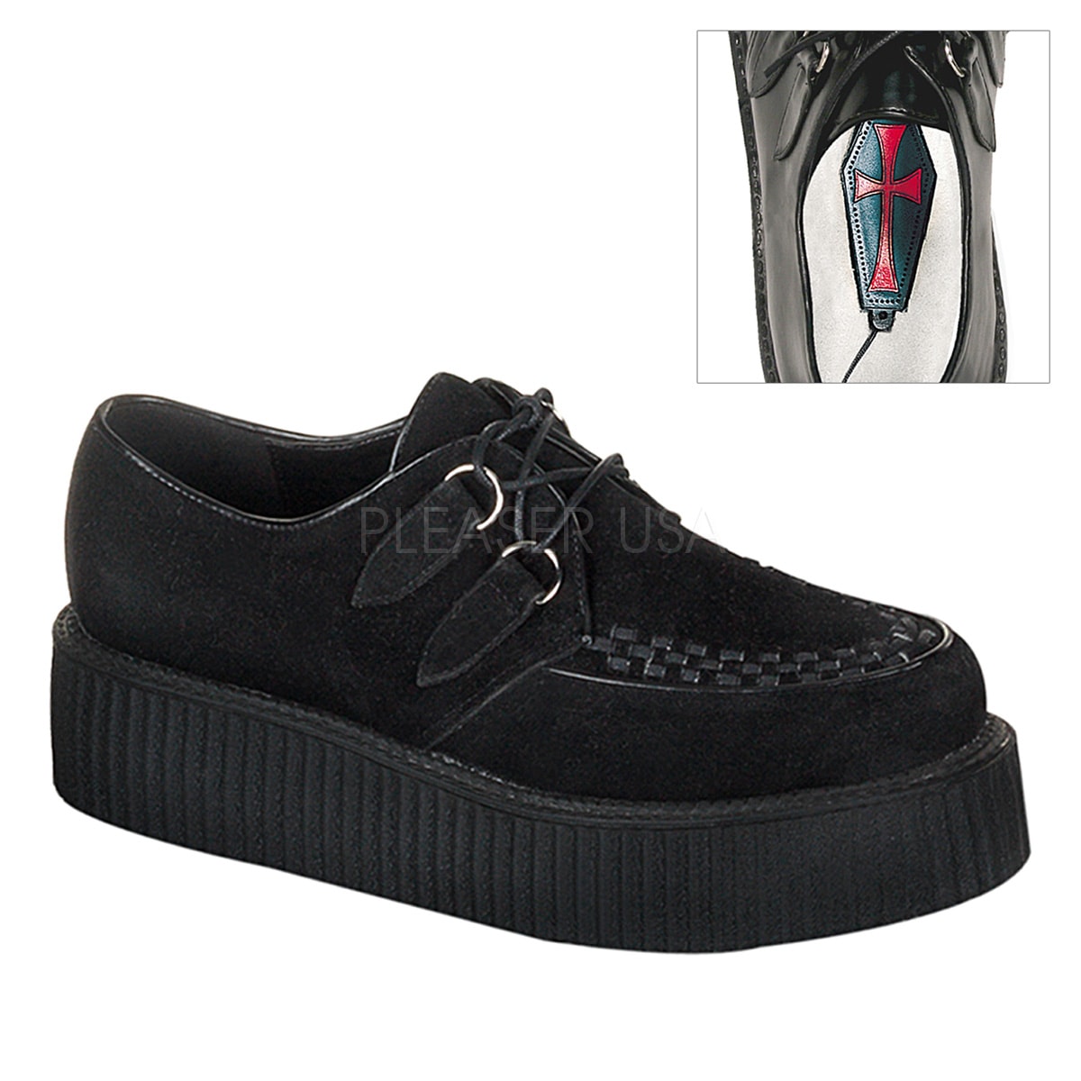 DEMONIA CREEPER-402S ラバーソール パンク ロカビリーシューズ 厚底 スウェード黒 デモニア #Men's/Unisex◆取り寄せ DEMONIA CREEPER-402S ラバーソール パンク ロカビリーシューズ 厚底