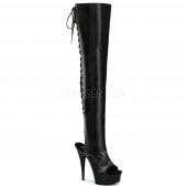 Pleaser DELIGHT-3017 6inch Heel, 1 3/4inch PF Thigh High Open Heel/Toe Lace Back Boot������