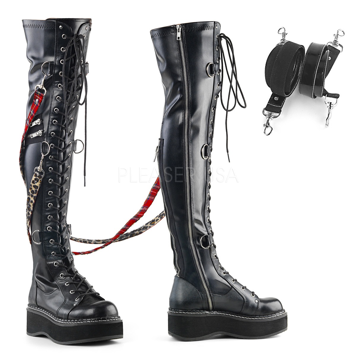 Demonia EMILY-377 2inch PF STR Over-the-Knee Lace-Up Boots, Side Zip◆取り寄せ Demonia EMILY-377 2inch PF STR Over-the-Knee Lace-Up Boots, Side