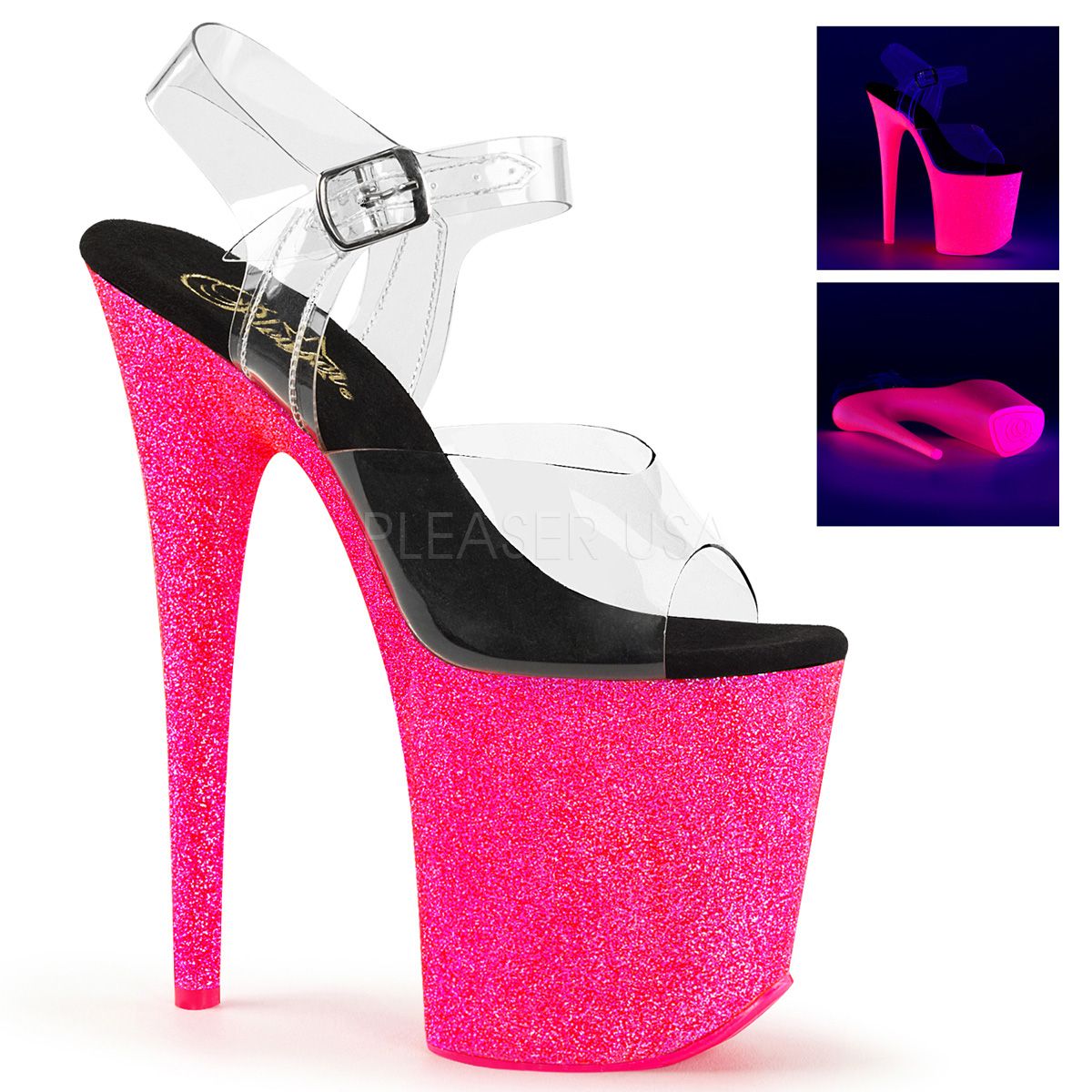 Pleaser FLAMINGO-808UVG 8inch Heel, 4inch PF Ankle Strap Sandal w/Neon UV Reactive BTM◆取り寄せ Pleaser FLAMINGO-808UVG 8inch Heel, 4inch PF Ankle Strap Sandal w