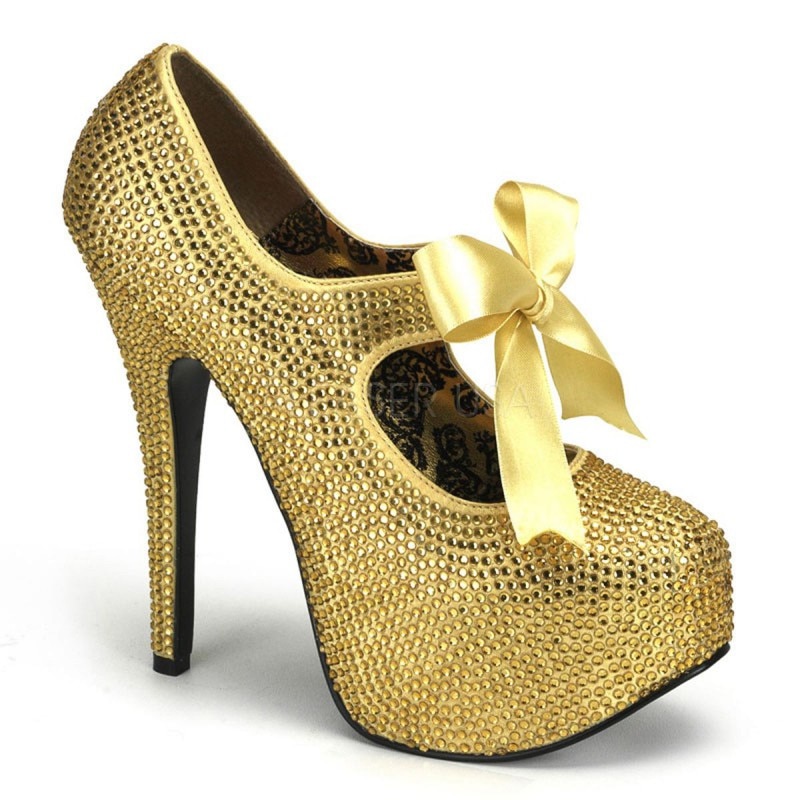 Bordello TEEZE-04R 5 3/4inch Heel Rhinestone Platform W/Ribbon Bow Tie������