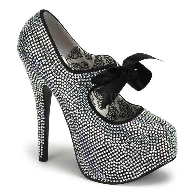 Bordello TEEZE-04R 5 3/4inch Heel Rhinestone Platform W/Ribbon Bow Tie������