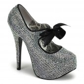 Bordello TEEZE-04R 5 3/4inch Heel Rhinestone Platform W/Ribbon Bow Tie