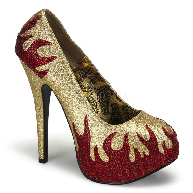 Bordello TEEZE-27 5 3/4inch Concealed Platform Pump W/Rhinestone Flames������