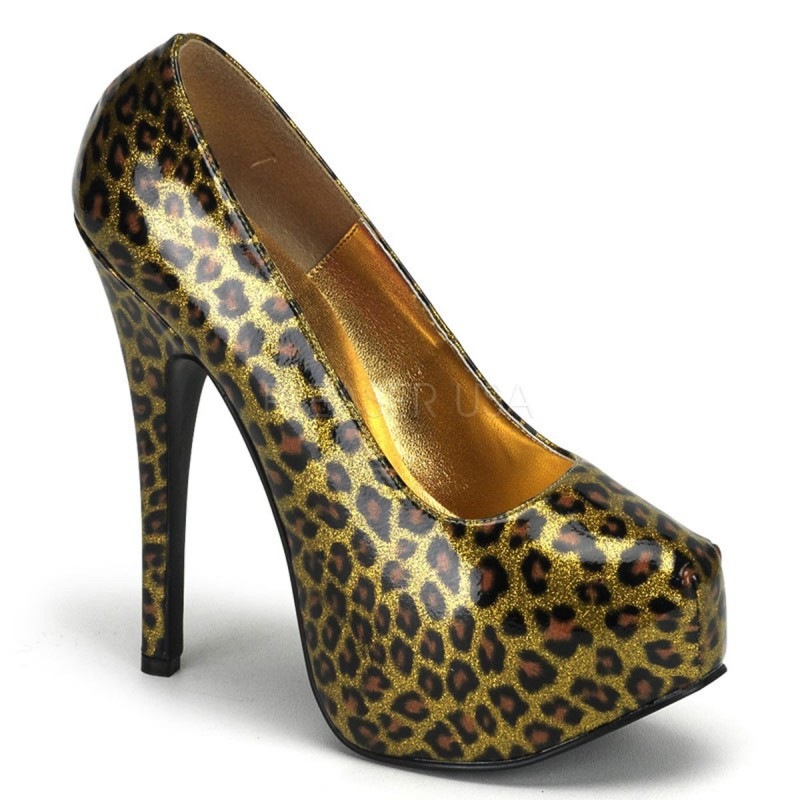 Bordello TEEZE-37 5 3/4inch Heel Cheetah Glitter Pat W/Concealed PF������