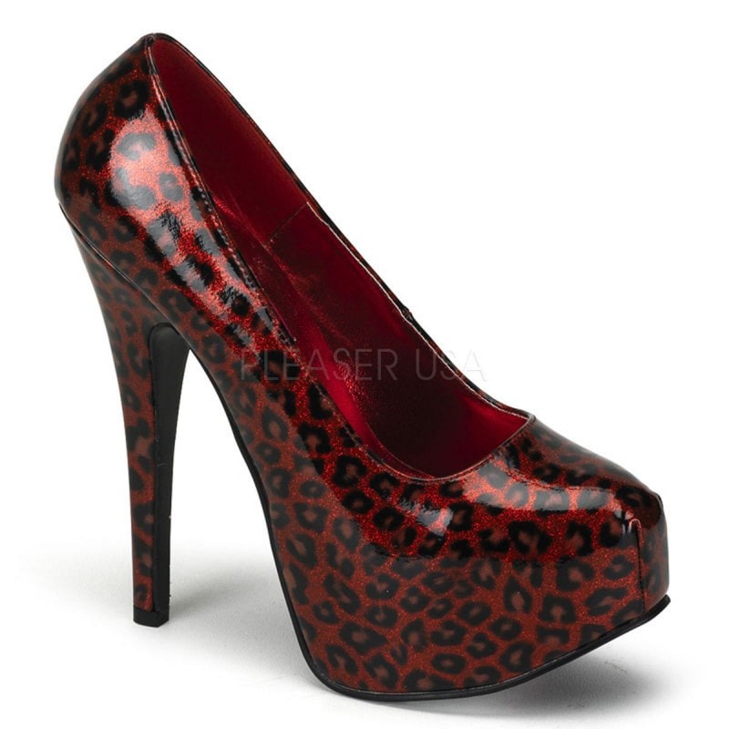Bordello TEEZE-37 5 3/4inch Heel Cheetah Glitter Pat W/Concealed PF������