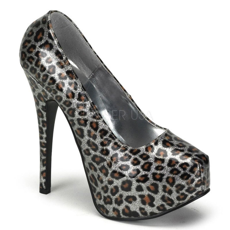 Bordello TEEZE-37 5 3/4inch Heel Cheetah Glitter Pat W/Concealed PF������