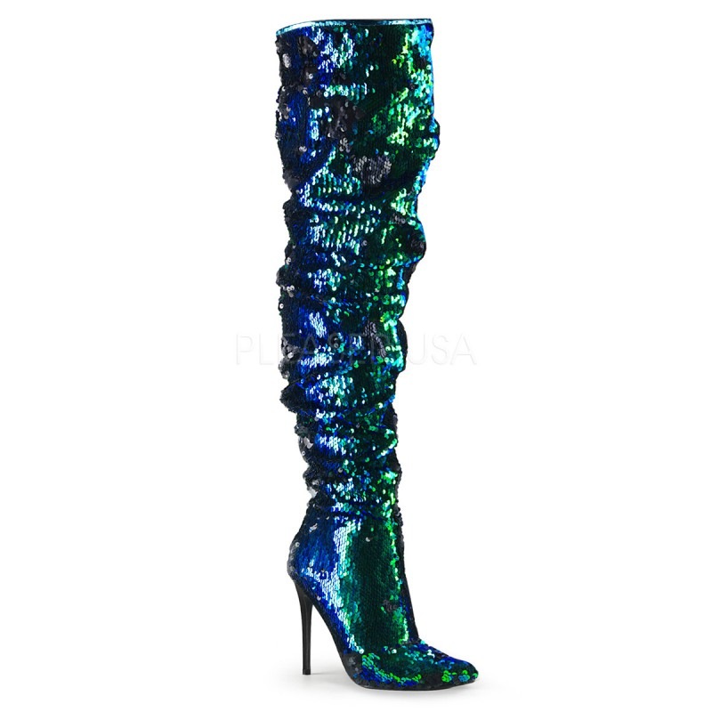 Pleaser(�ץ꡼����) COURTLY-3011 ���ѥ󥳡��륵���ϥ��֡��� ���������� �Ҥ������󥰥֡��� 5inch Ruched Sequined Thigh High Boot, 1/3 Side Zip������