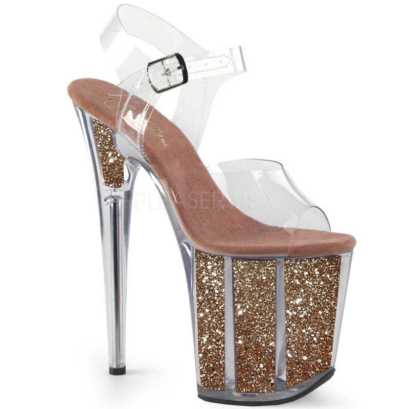 Pleaser(�ץ꡼����) FLAMINGO-808G Ķ���쥵����� 8inch Heel, 4inch PF Ankle Strap Sandal w/ Glitter Inserts������