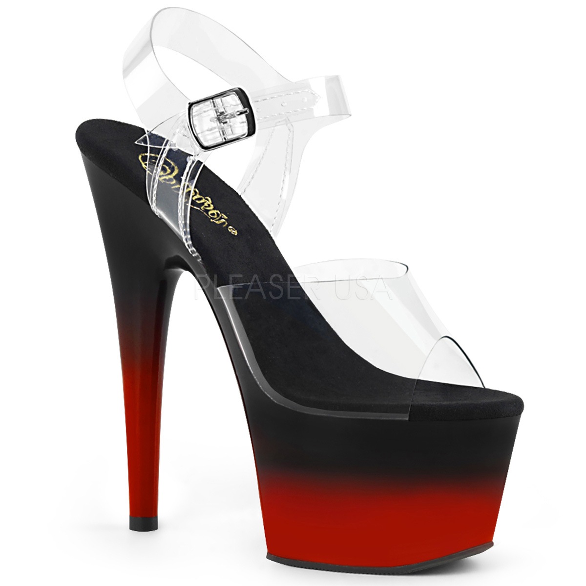 Pleaser(プリーザー) ADORE-708BR ツートーンカラー アンクルストラップサンダル レッド／ブラック 7inch Heel, 2 3/4inch PF◆取り寄せ Pleaser(プリーザー) ADORE-708BR-H ツートーンカラー アンクル