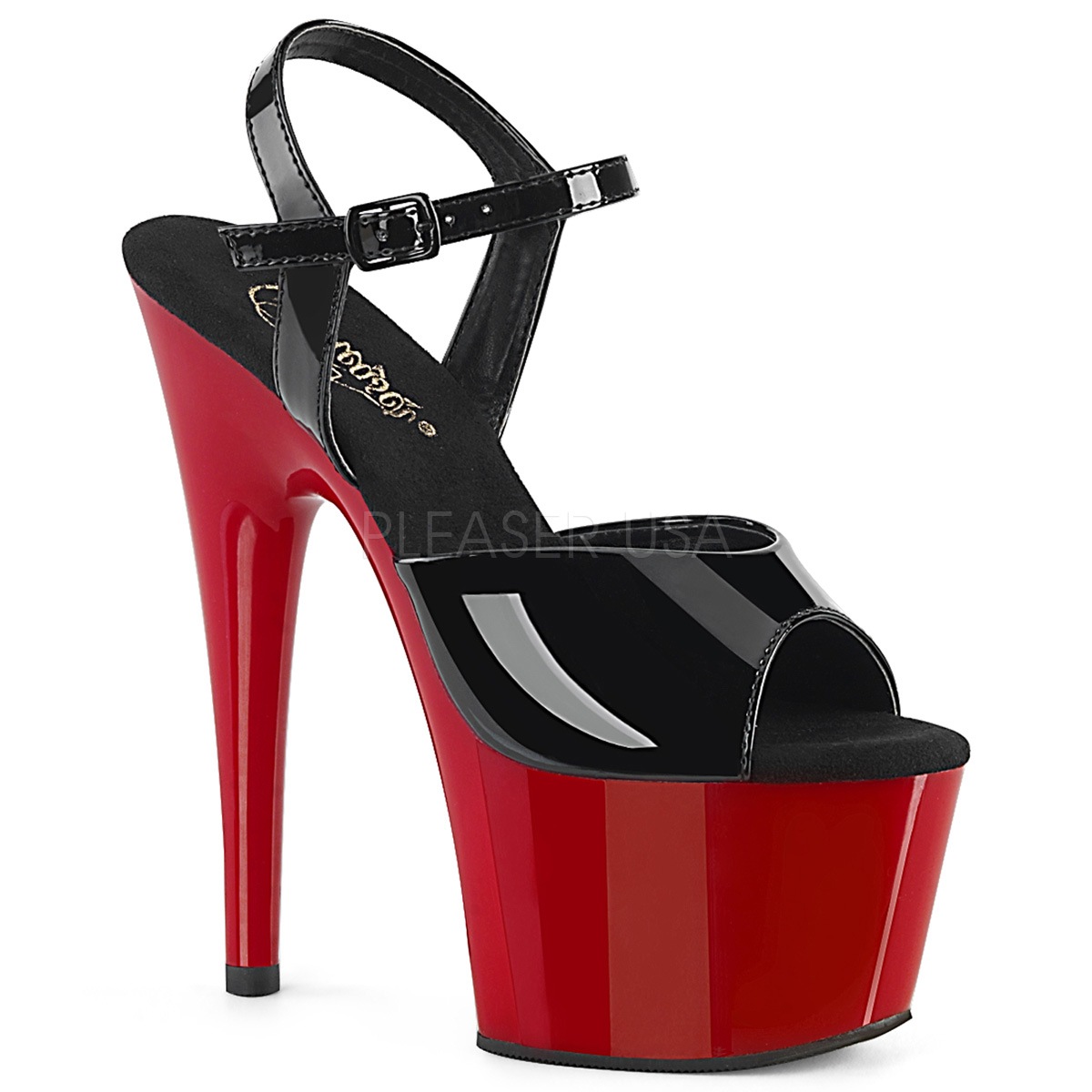 Pleaser(プリーザー) ADORE-709 アンクルストラップサンダル ブラック／レッド 7inch Heel, 2 3/4inch PF◆取り寄せ 000000005266_65TRX6S.jpg