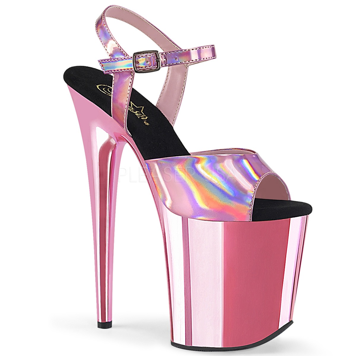 Pleaser(プリーザー) FLAMINGO-809HG 20cmヒール 厚底サンダル ベビーピンクホログラム/クローム フラミンゴ◆取り寄せ-PLEASER専門店 輸入品屋さん
