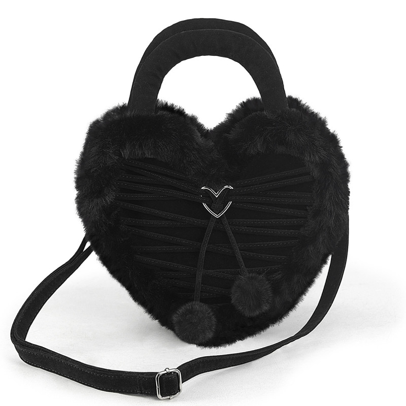 Demonia HB-631 Faux Suede & Fur Heart Shaped Convertible 20x24x8 cm Purse������