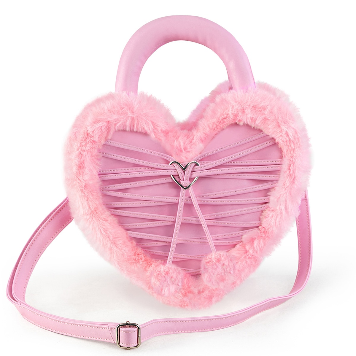 Demonia HB-631 Faux Suede & Fur Heart Shaped Convertible 20x24x8 cm Purse◆取り寄せ Demonia HB-631 Faux Leather & Fur Heart Shaped Convertible