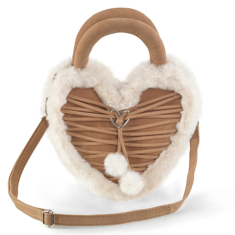 Demonia HB-631 Faux Suede & Fur Heart Shaped Convertible 20x24x8 cm Purse