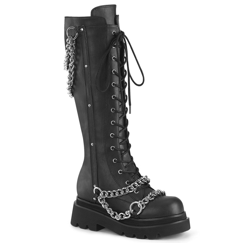 Demonia RENEGADE-215-1 2 1/2inch Tiered PF Lace-Up Knee High Boots, Inside Zip������