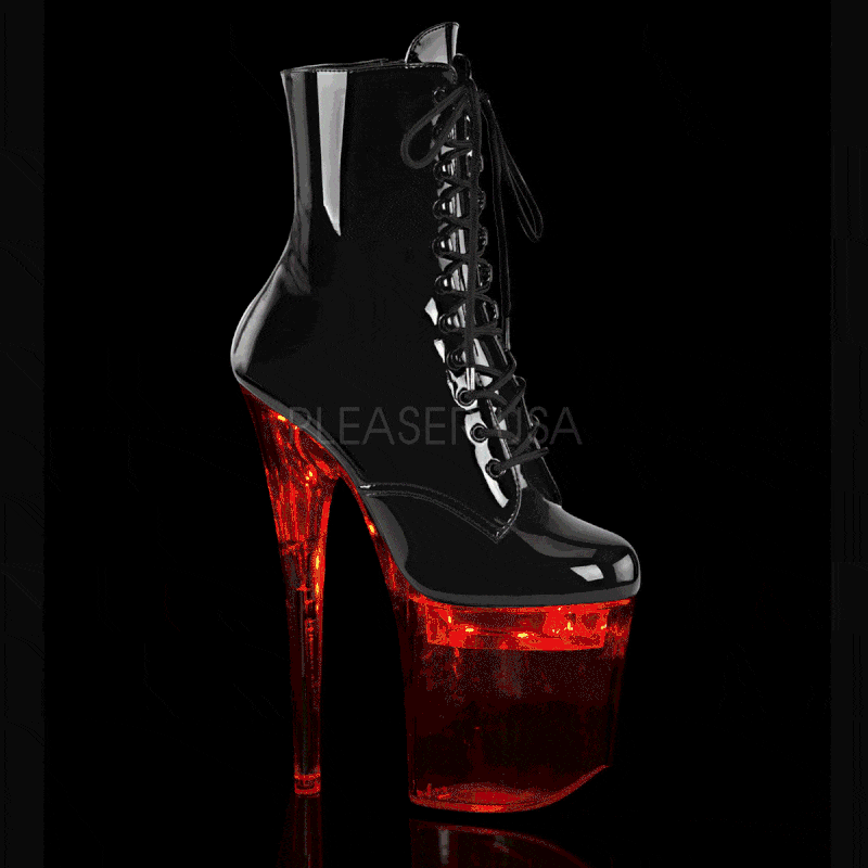 Pleaser(プリーザー) FLASHDANCE-1020-8 USB充電 LEDイルミネーション ショートブーツ 厚底サイドジップ エナメル黒◆取り寄せ Pleaser(プリーザー) FLASHDANCE-1020-8 USB充電 LEDイルミネーション