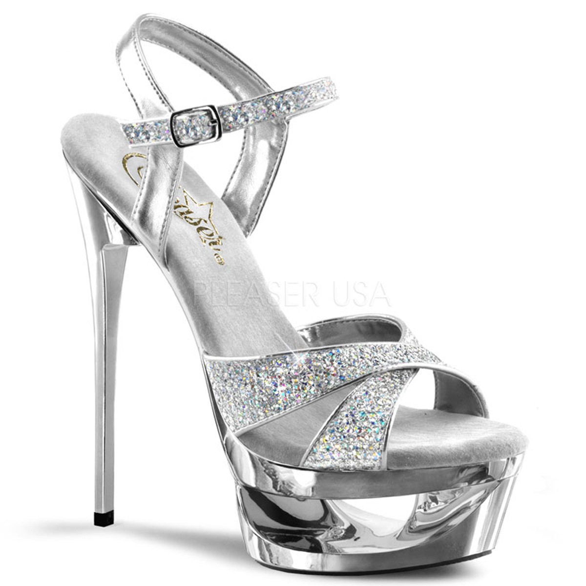 pleaser】グレー スエード クリアストラップ ヒール size7