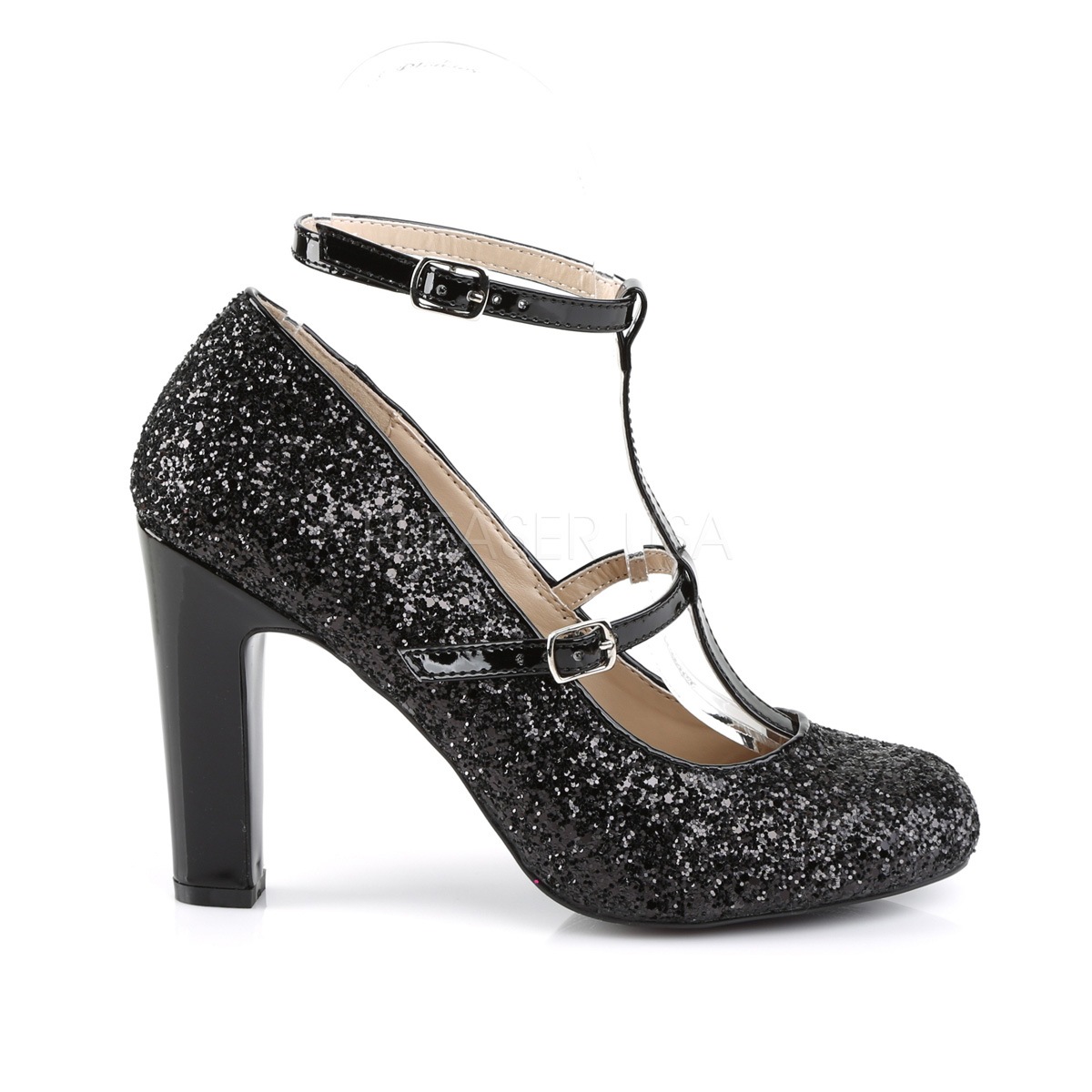 Pleaser Pink Label QUEEN-01 4inch Heel, Round Toe Pump W/ Glitter������