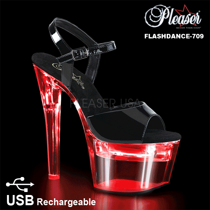 Pleaser プリーザー Flashdance 709 Usb充電 7色変化 ライトアップ厚底サンダル ポールダンス クラブ エナメル黒 クリア 取り寄せ Fdance709 B C Pleaser専門店 輸入品屋さん