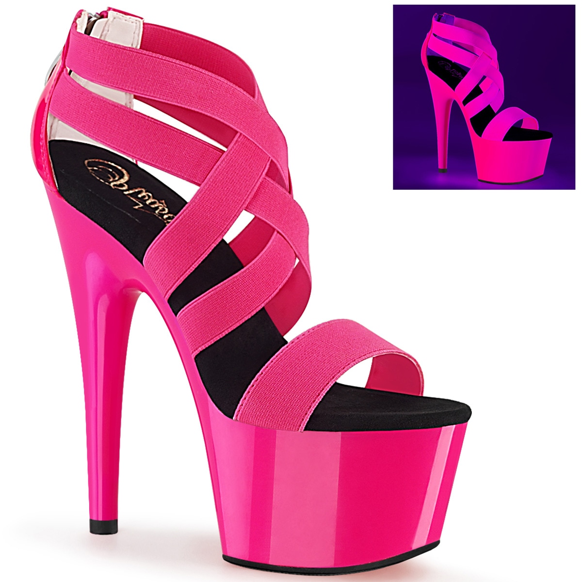 Pleaser(プリーザー) ADORE-769UV ブラックライト蛍光 クリスクロスサンダル ネオンホットピンク 7inch Heel, 2 3/4inch PF◆取り寄せ Pleaser(プリーザー) ADORE-769UV ブラックライト蛍光 クリスクロス