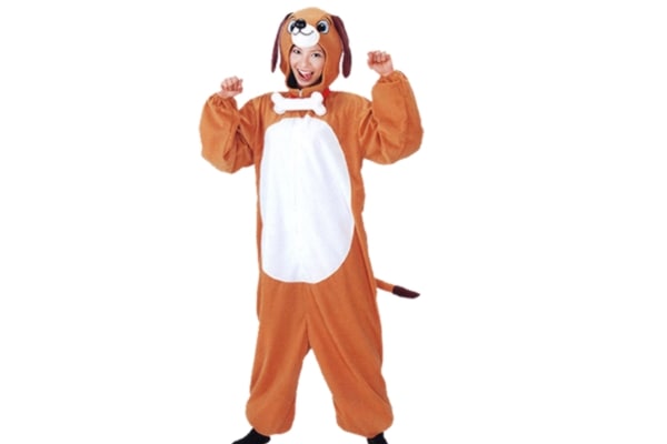 犬の顔出し着ぐるみコスチューム｜大人用イベント向け｜洗濯OK・かわいい骨付き首輪付